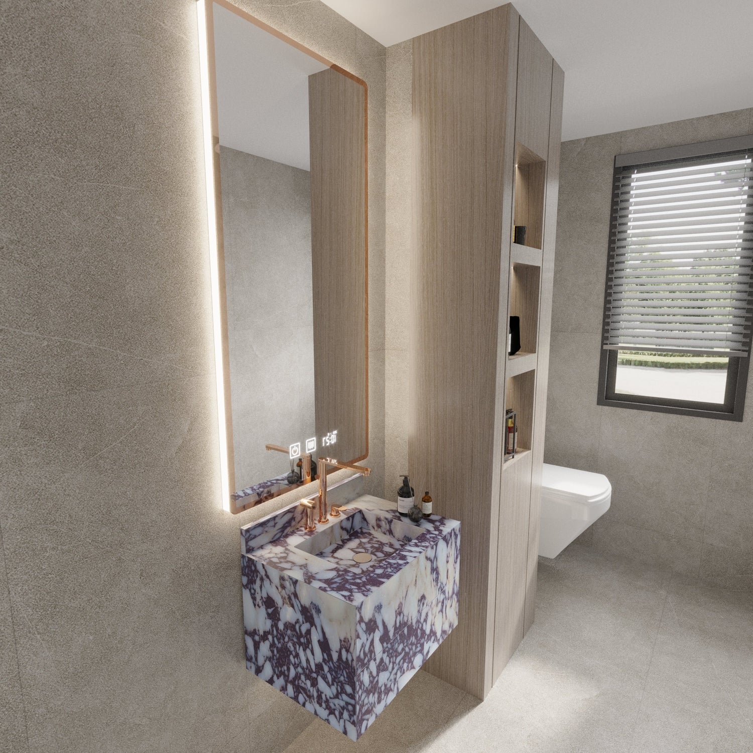 Calacatta Viola Floating Vanities with Marble Drawers