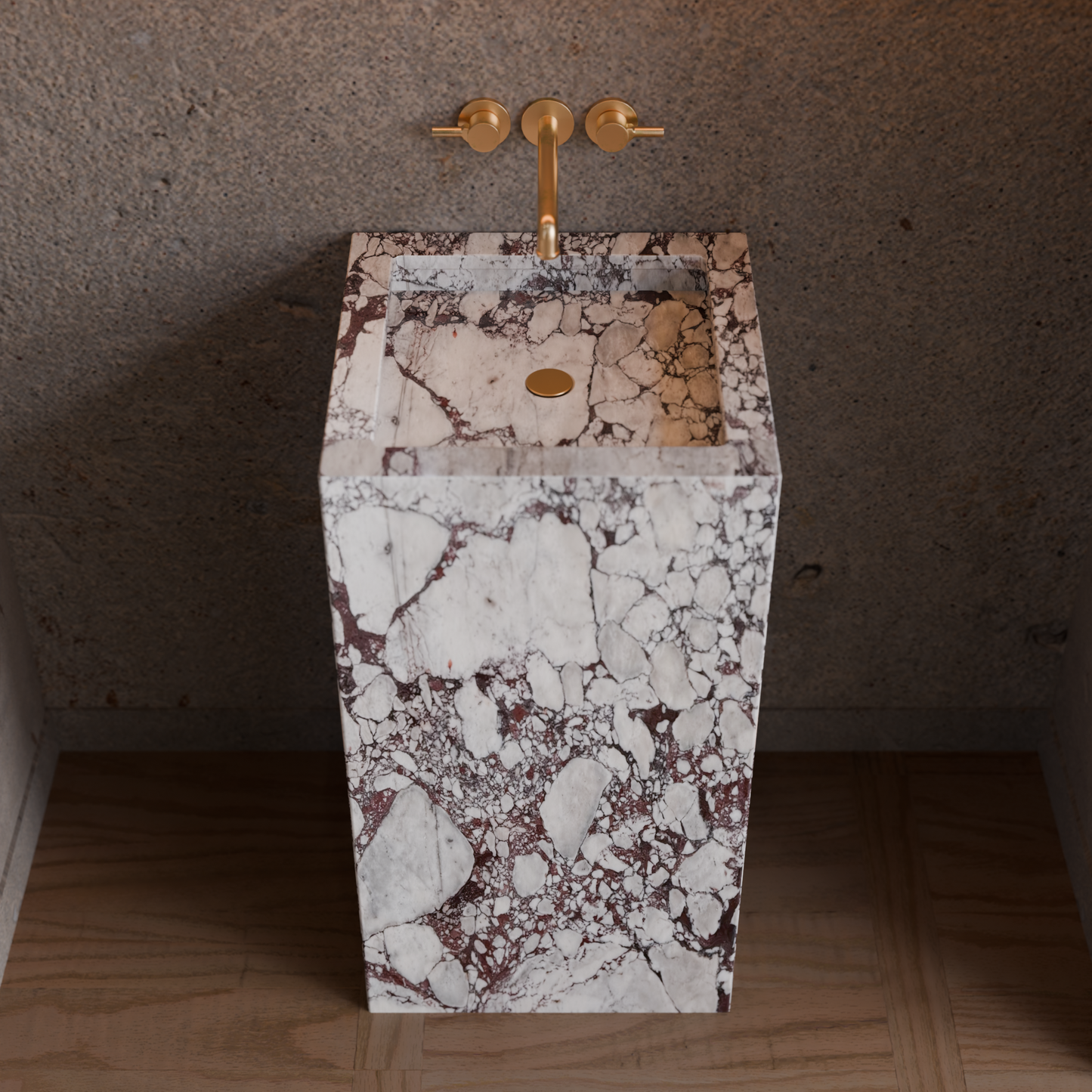 Calacatta Viola Marble Pedestal Sink – Solid Stone Freestanding Bathroom Vanity, Luxury Modern Basin
