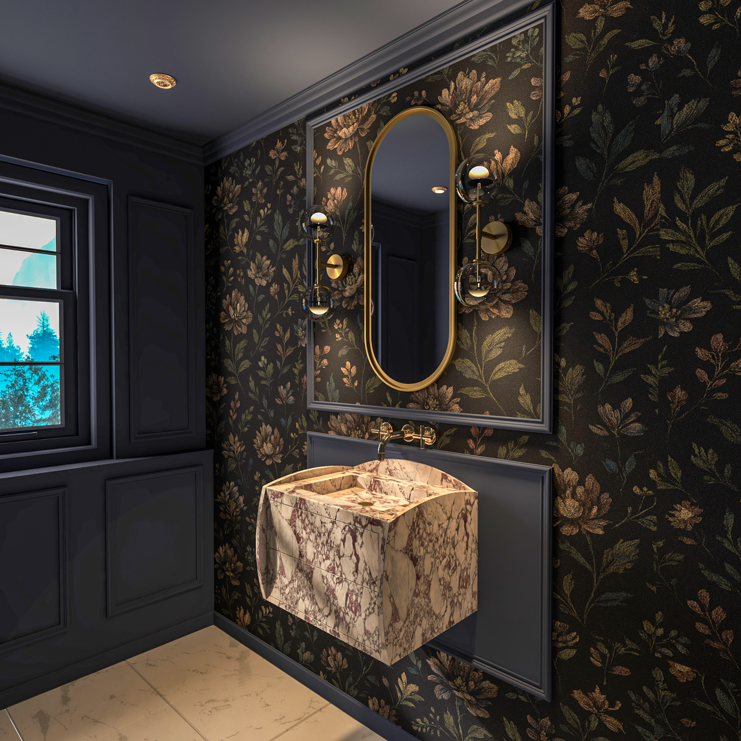 Luxury Floating Marble Sink – Calacatta Viola Wall-Hung Vanity for Modern Bathrooms