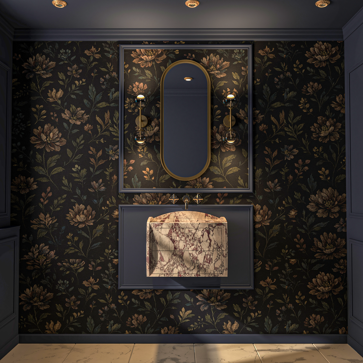 Luxury Floating Marble Sink – Calacatta Viola Wall-Hung Vanity for Modern Bathrooms