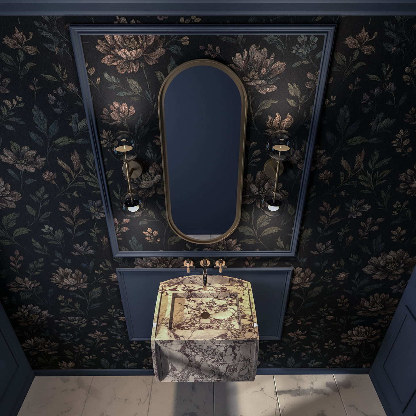 Luxury Floating Marble Sink – Calacatta Viola Wall-Hung Vanity for Modern Bathrooms