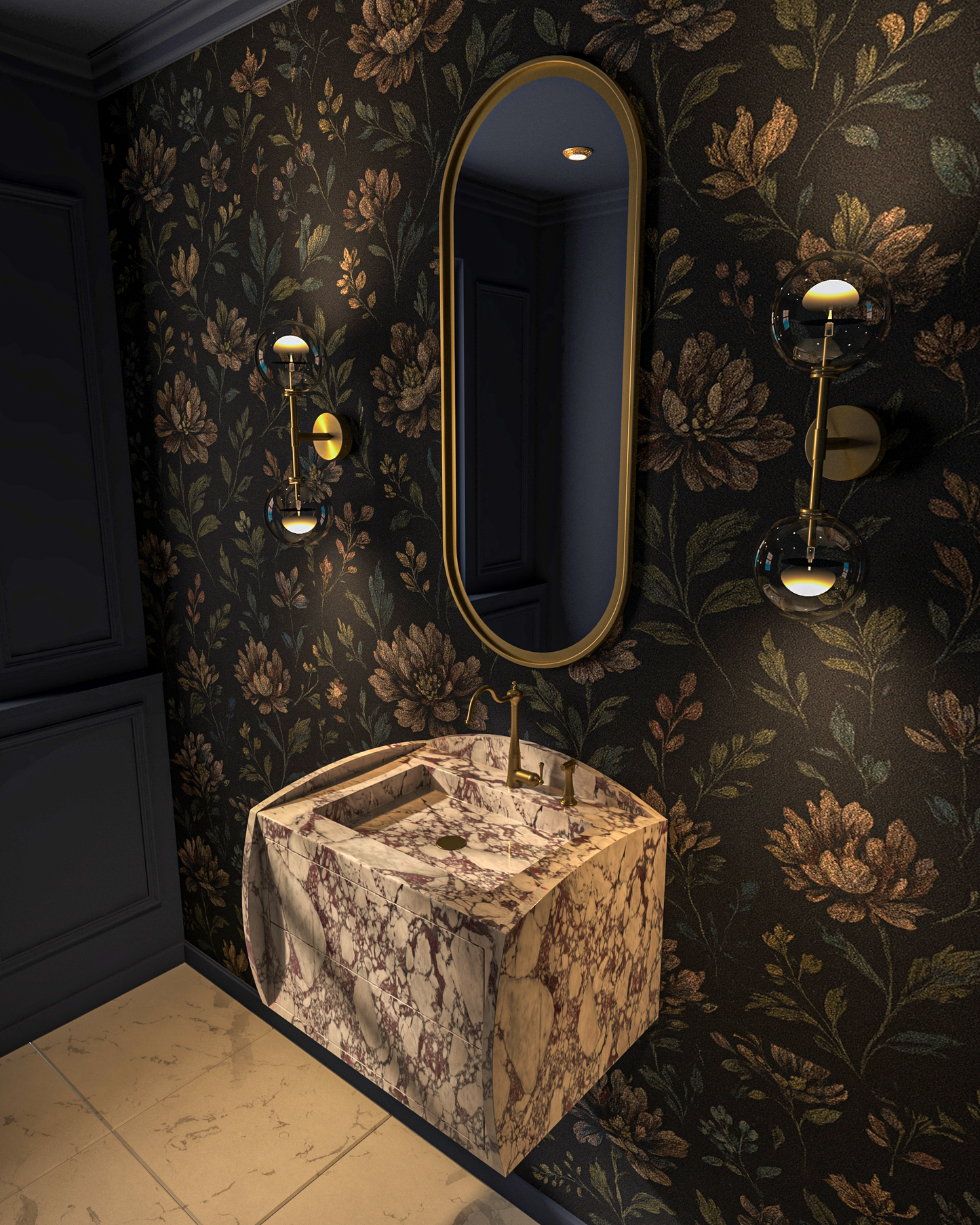 Luxury Floating Marble Sink – Calacatta Viola Wall-Hung Vanity for Modern Bathrooms