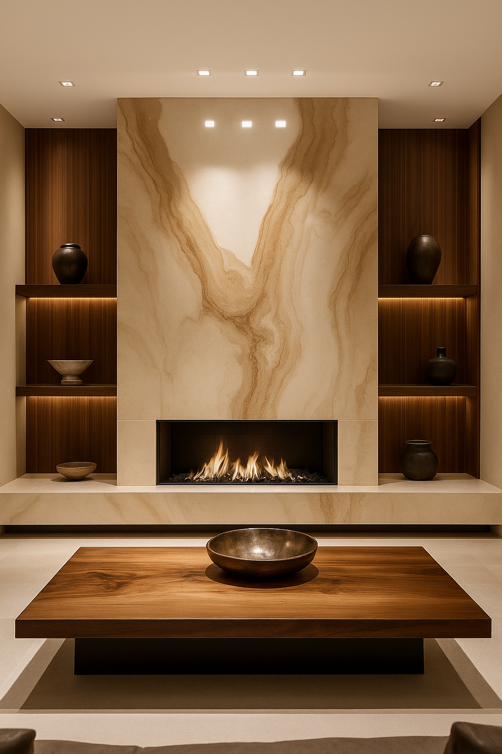 Luxury Beige Marble Fireplace Surround