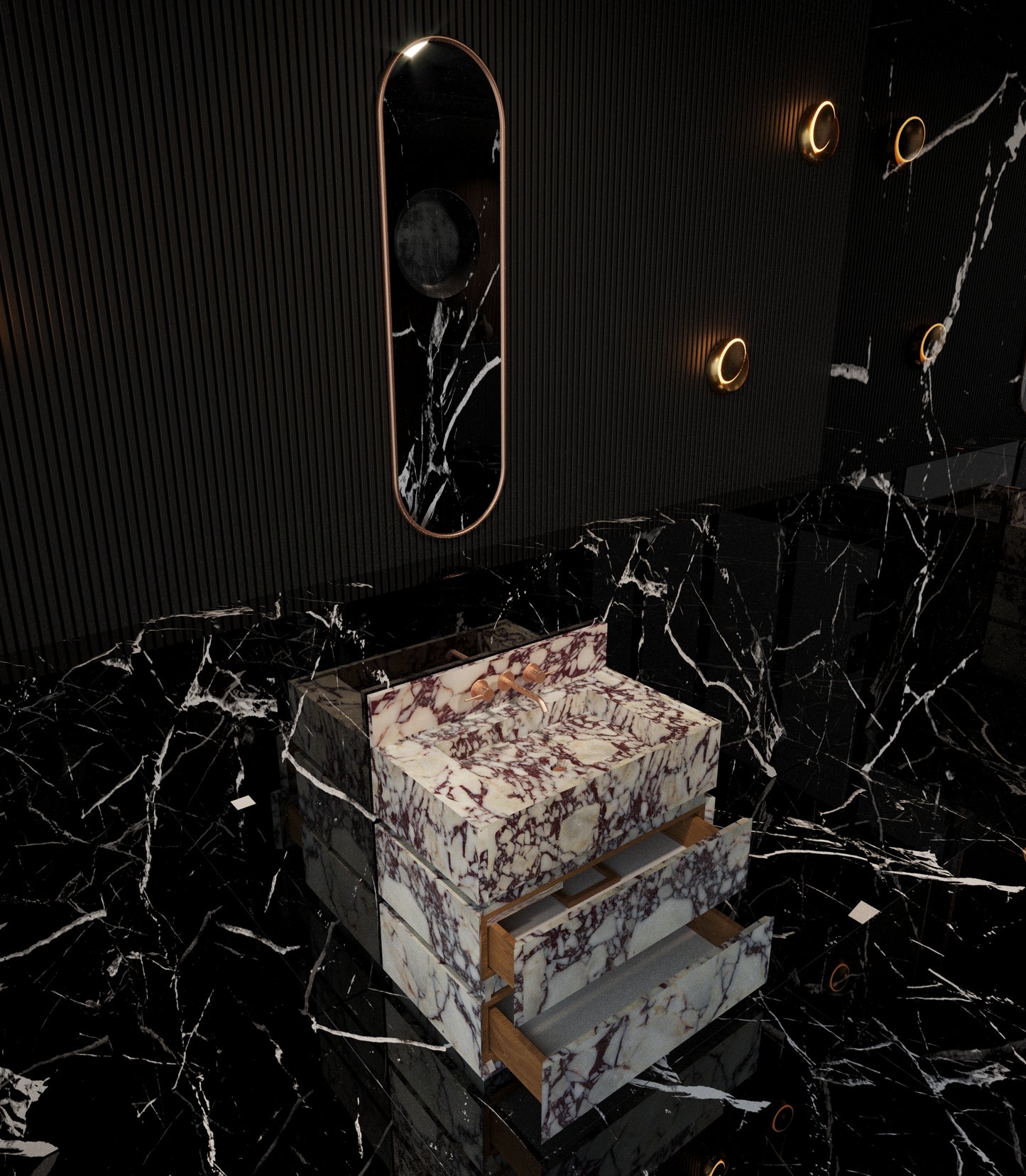 Calacatta Viola Marble Bathroom Vanity with Marble Drawers