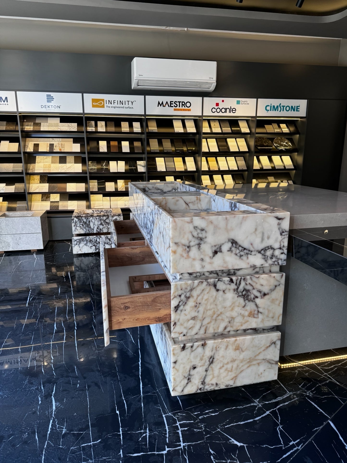 Pedestal Calacatta Classic Marble Vanity Unit