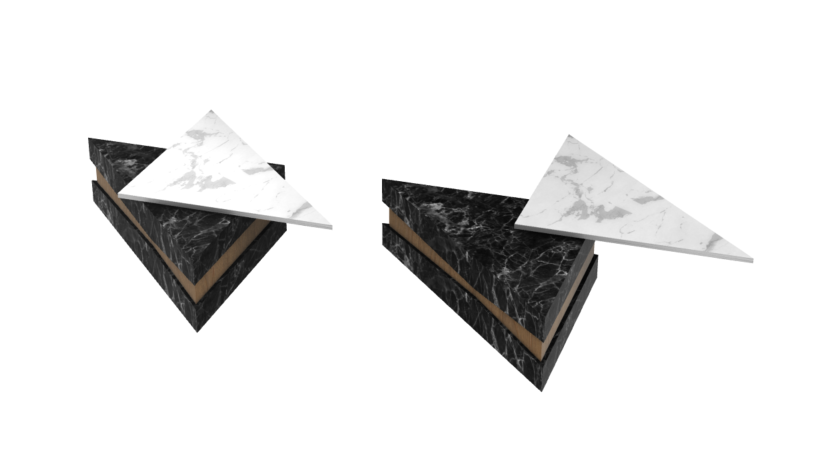 Modern Triangle Porcelain Coffee Table – Geometric Design in Black & White