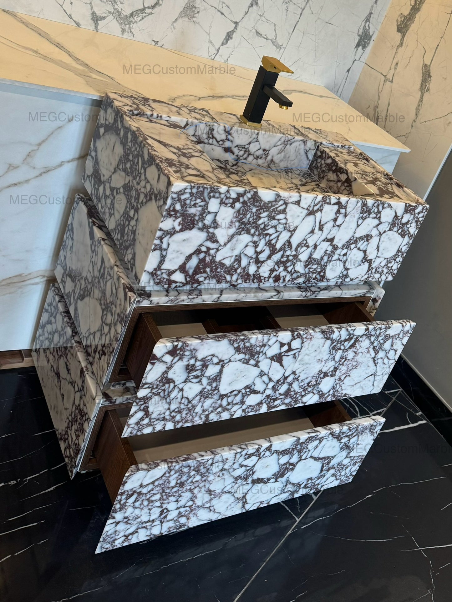 Calacatta Viola Marble Bathroom Vanity with Marble Drawers