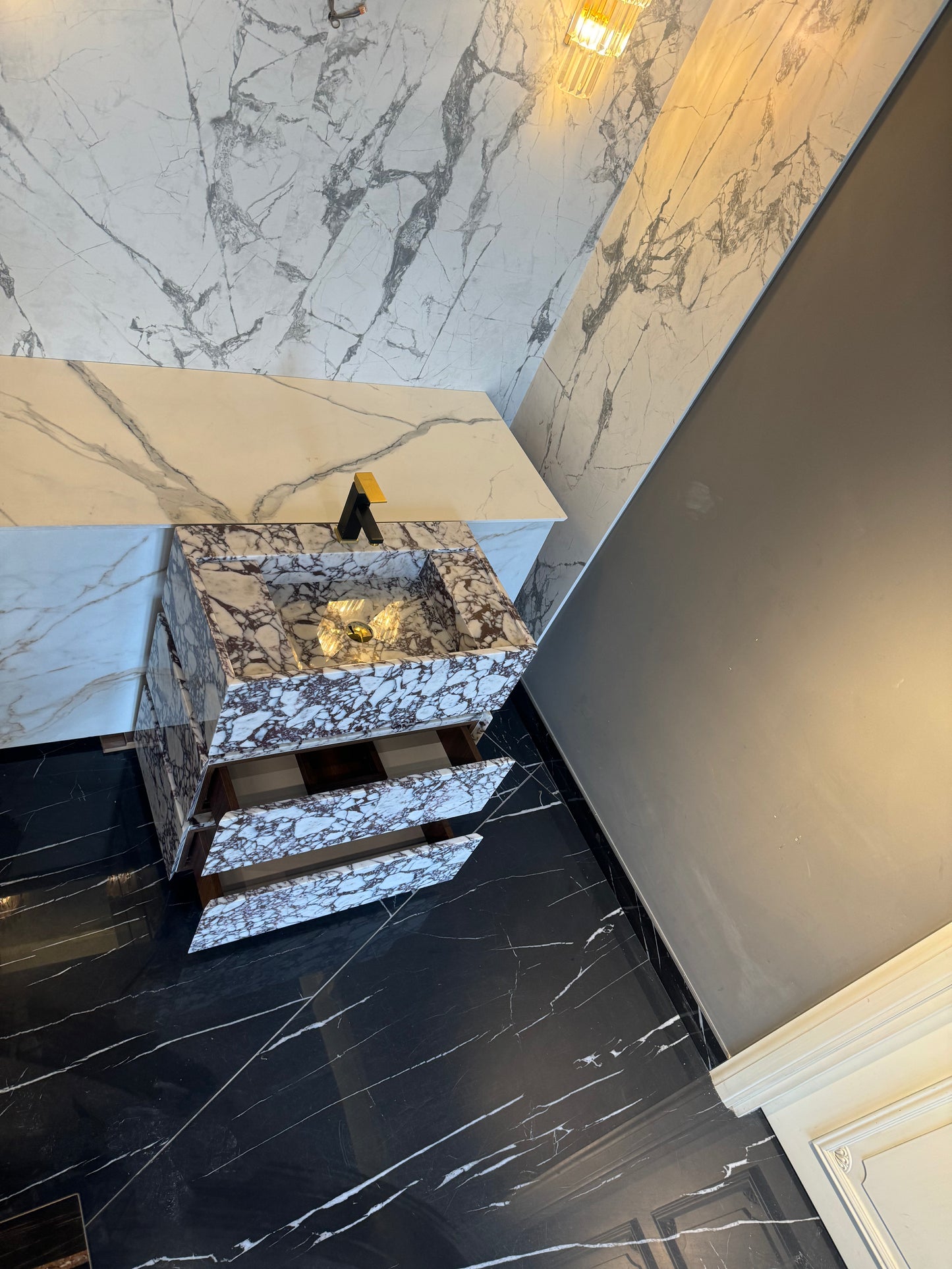 Calacatta Viola Marble Bathroom Vanity with Marble Drawers
