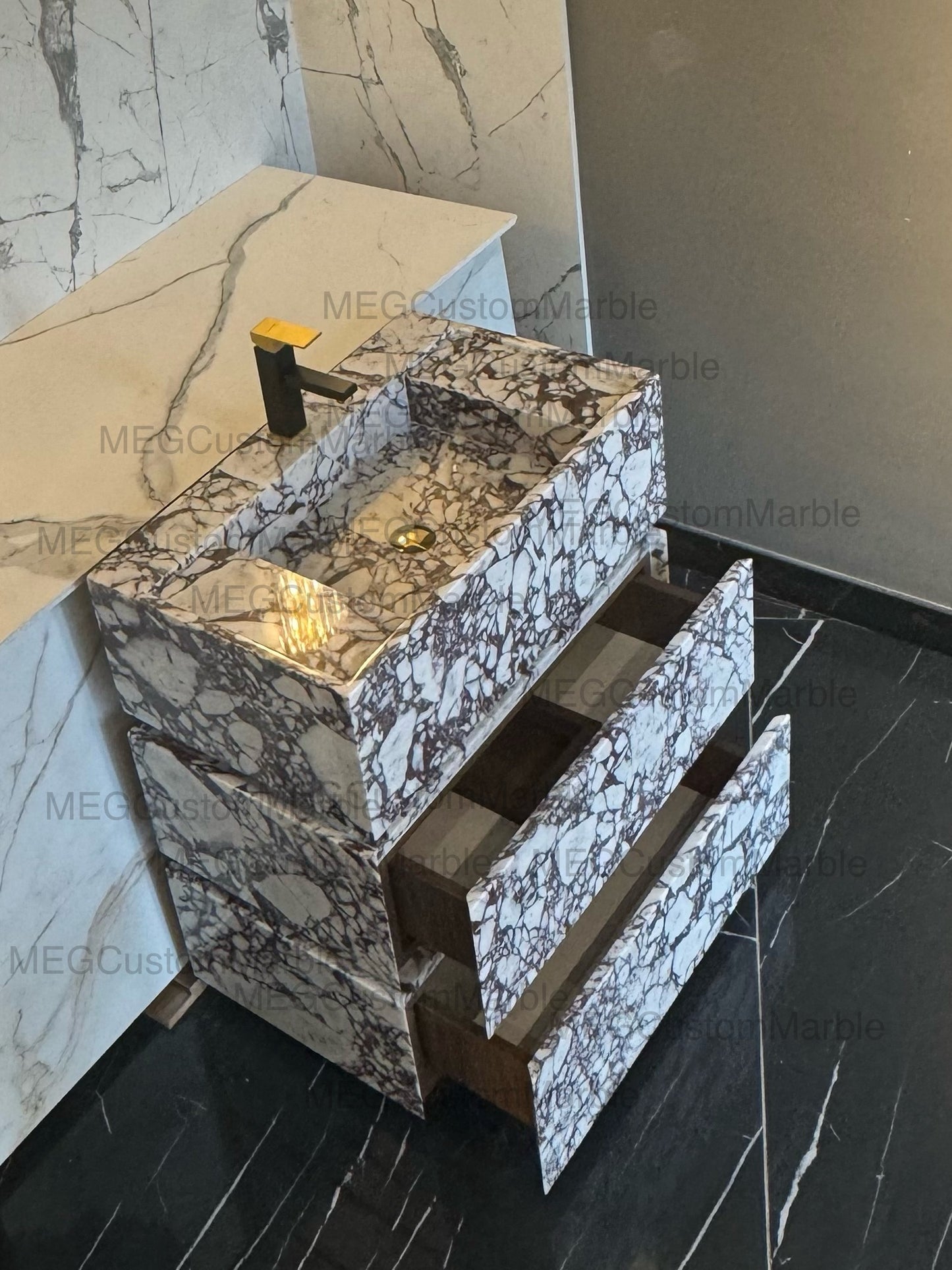 Calacatta Viola Marble Bathroom Vanity with Marble Drawers
