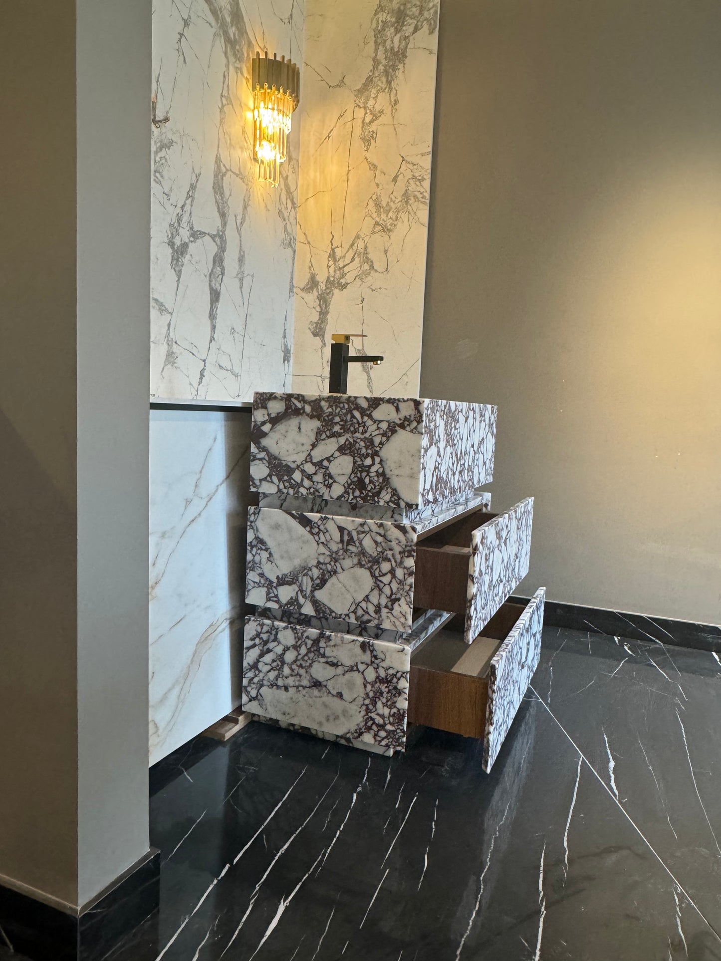 Calacatta Viola Marble Bathroom Vanity with Marble Drawers