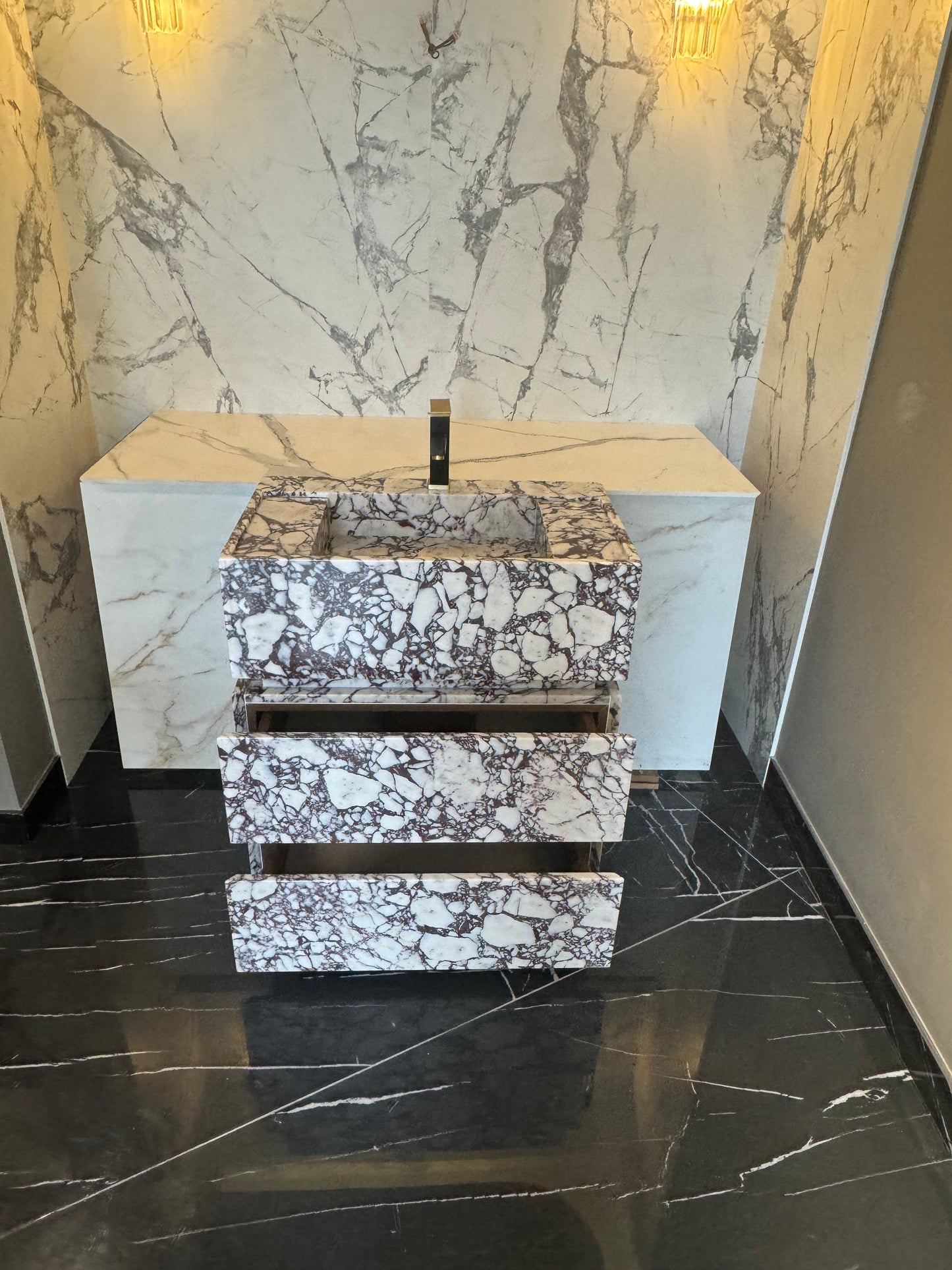 Calacatta Viola Marble Bathroom Vanity with Marble Drawers