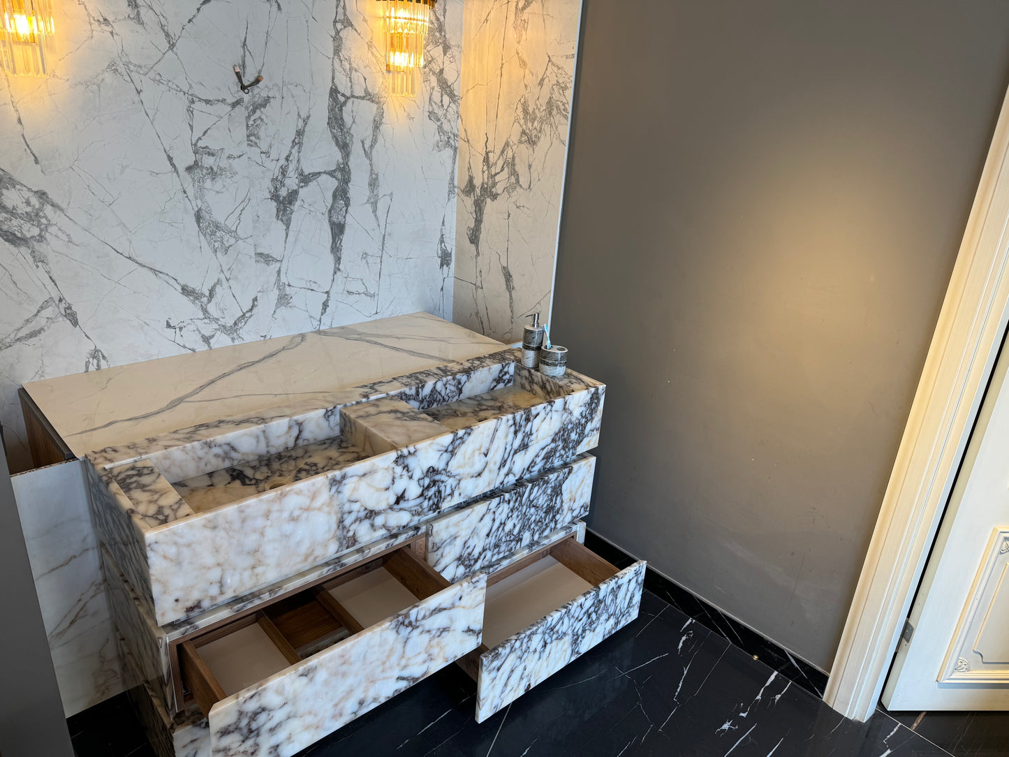 Calacatta Antique Marble Bathroom Double Sink Vanity