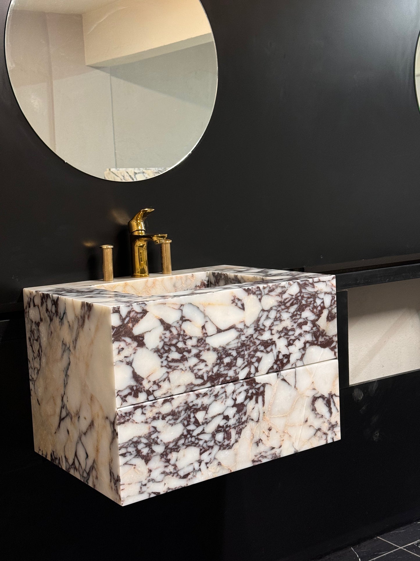Floating wall-mounted design Calacatta Viola Sink Cabinet Vanity