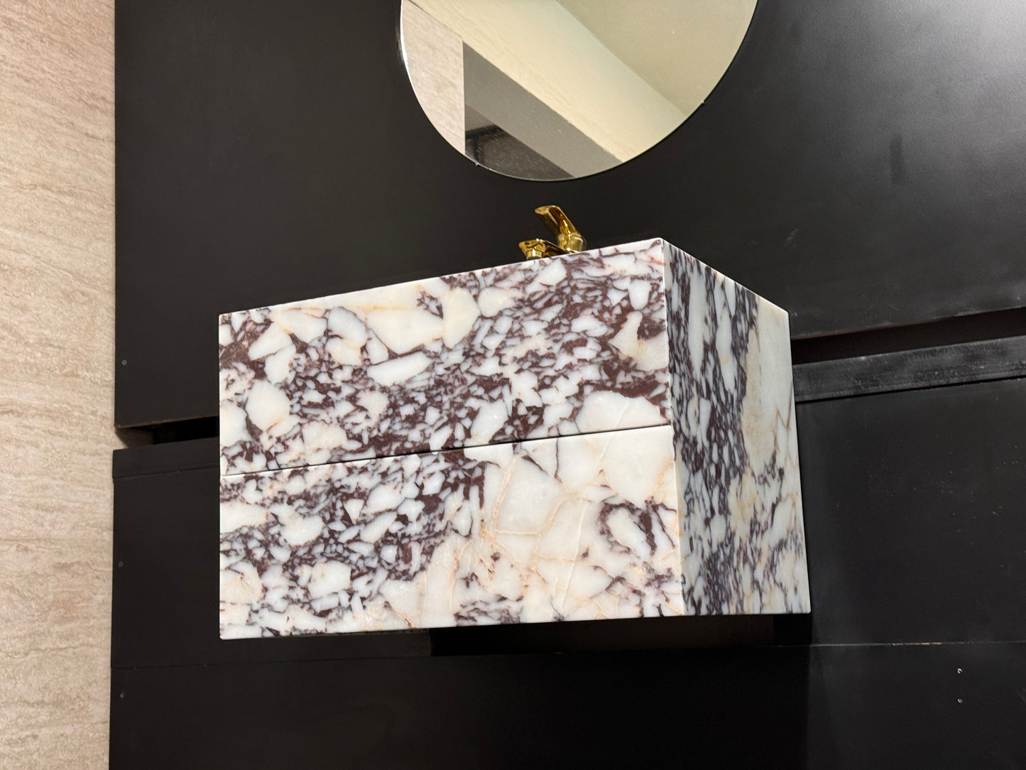 Floating wall-mounted design Calacatta Viola Sink Cabinet Vanity