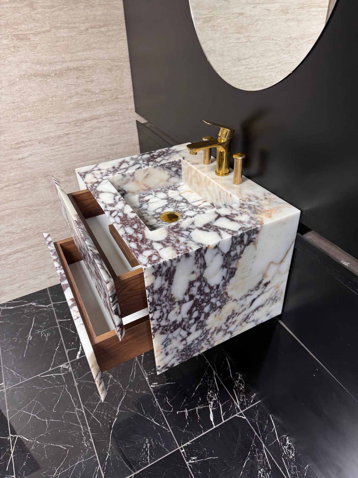 Calacatta Viola Vanity with Both Marble Drawers