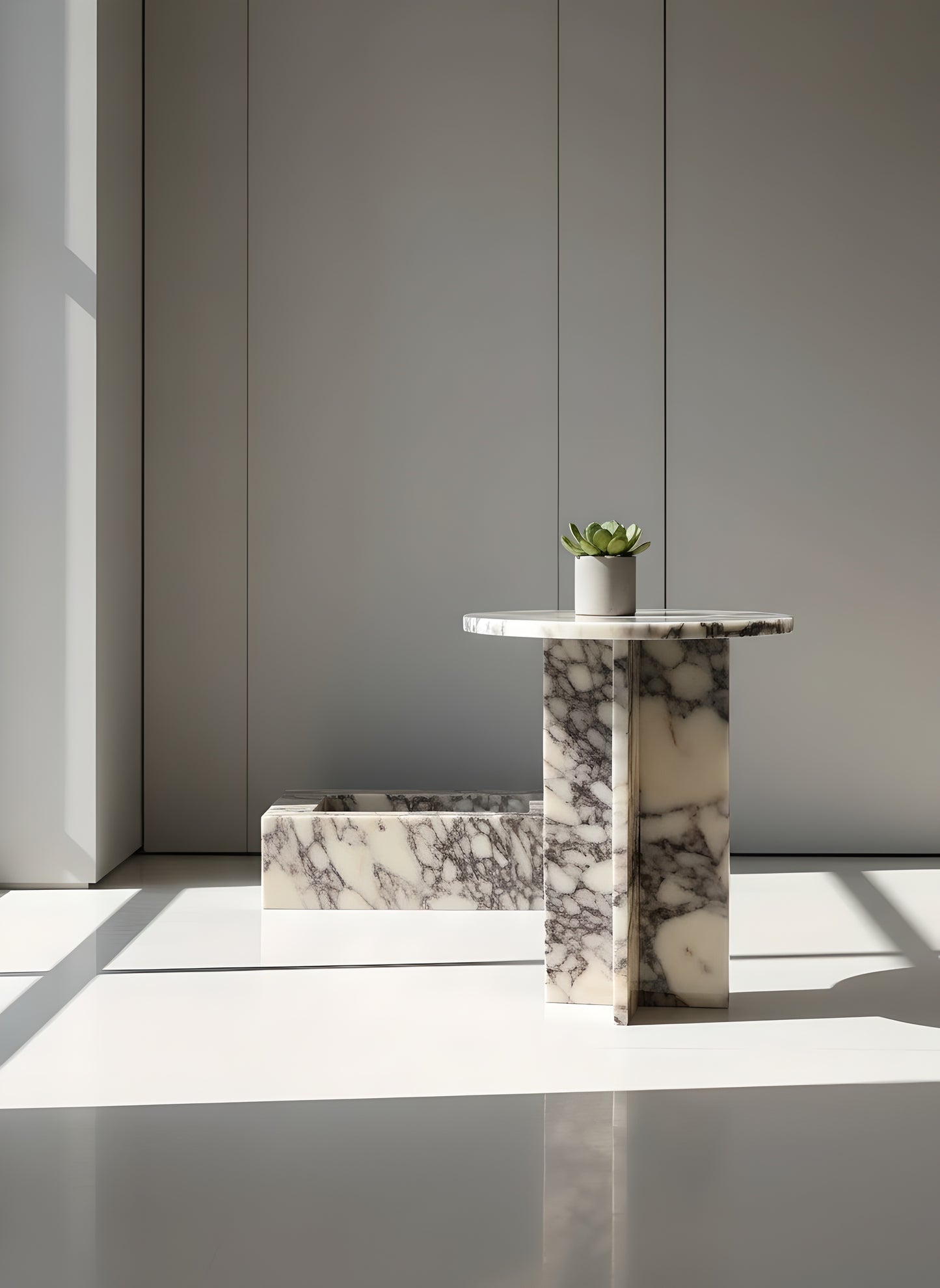 Luxury Calacatta Viola Marble Round Side Table – Handmade Pedestal Design