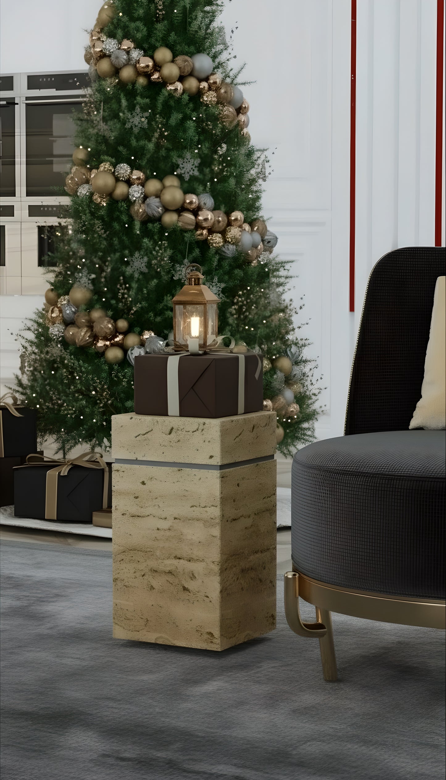 Travertine Marble Side Table – Natural Stone Pedestal for Luxury Interiors