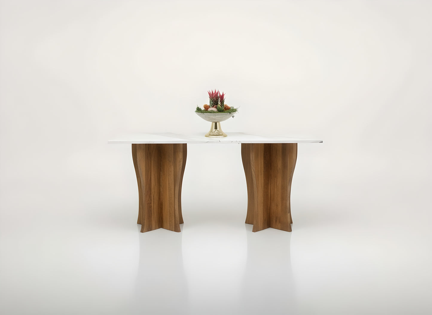 White Marble Console Table with Solid Wood Legs – Modern Entryway Design