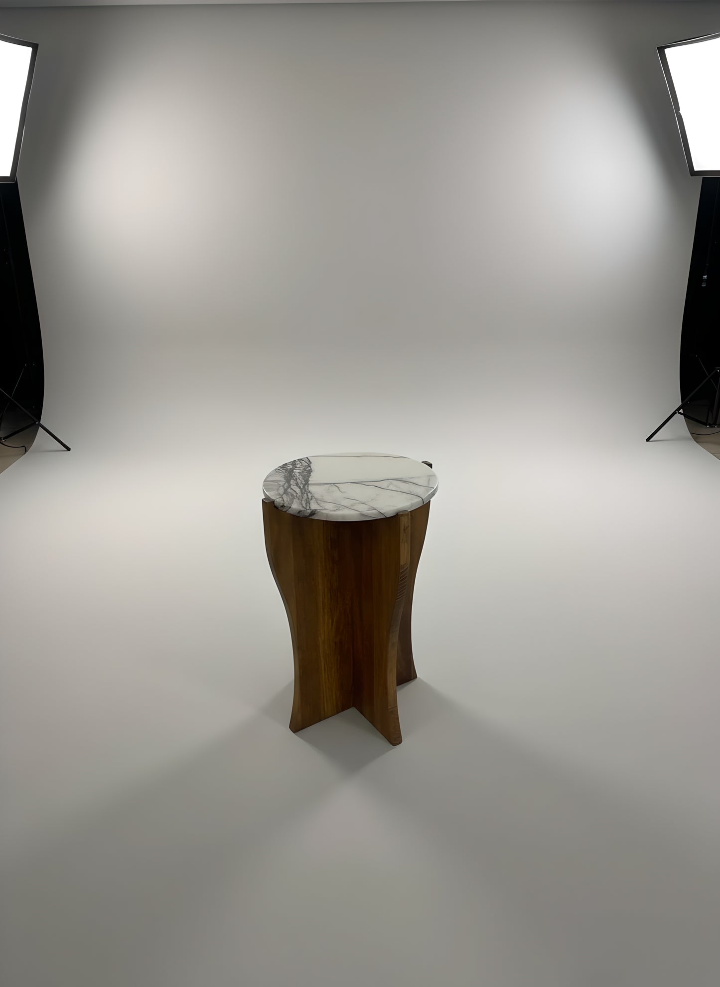 Handmade Calacatta Marble & Walnut Sculptural Side Table