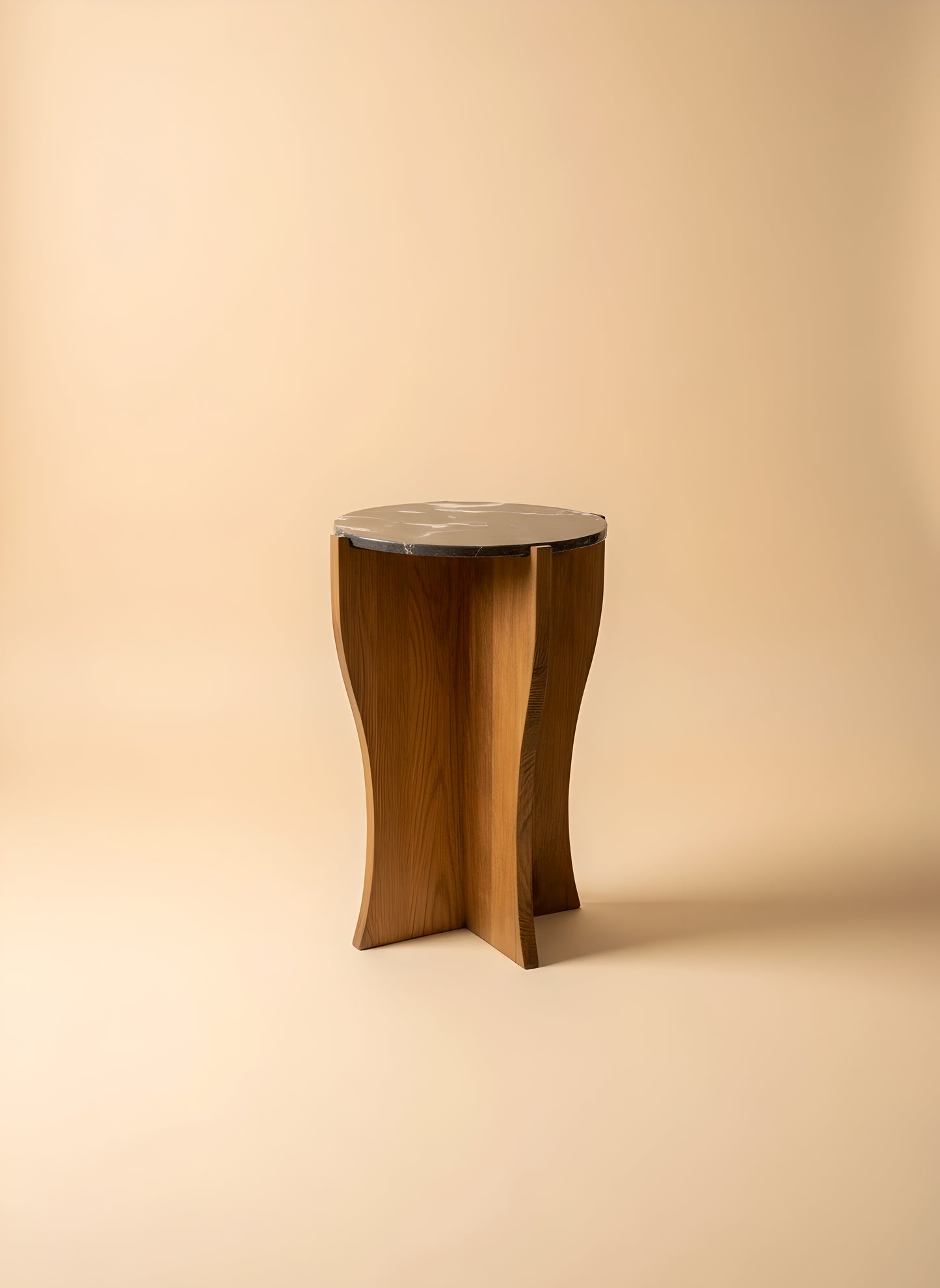 Nero Marquina Marble & Walnut Sculptural Side Table – Modern Handmade Accent Table for Living Room