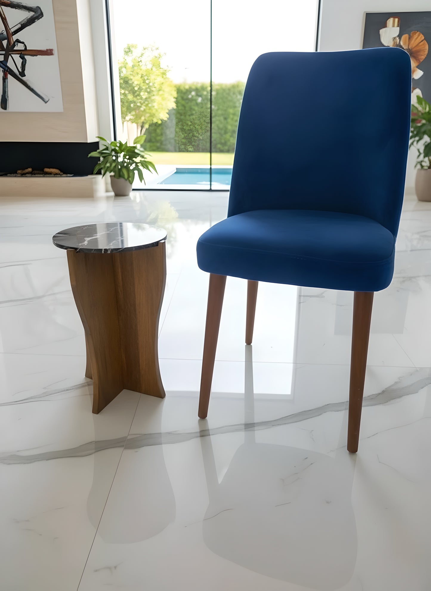 Nero Marquina Marble & Walnut Sculptural Side Table – Modern Handmade Accent Table for Living Room