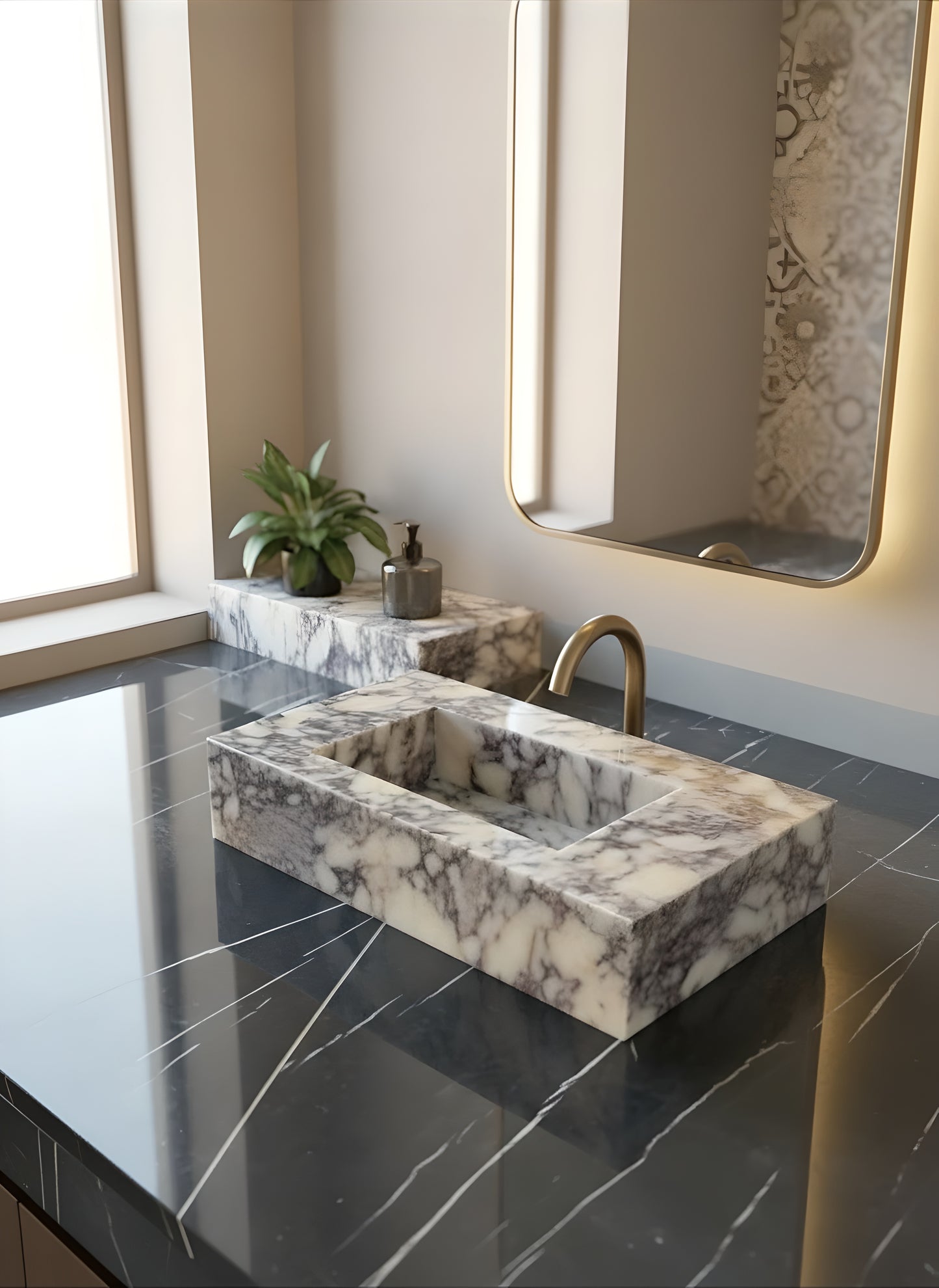 Handcrafted Calacatta Viola Marble Sink – Italian Designer Vessel Basin for Luxury Bathrooms