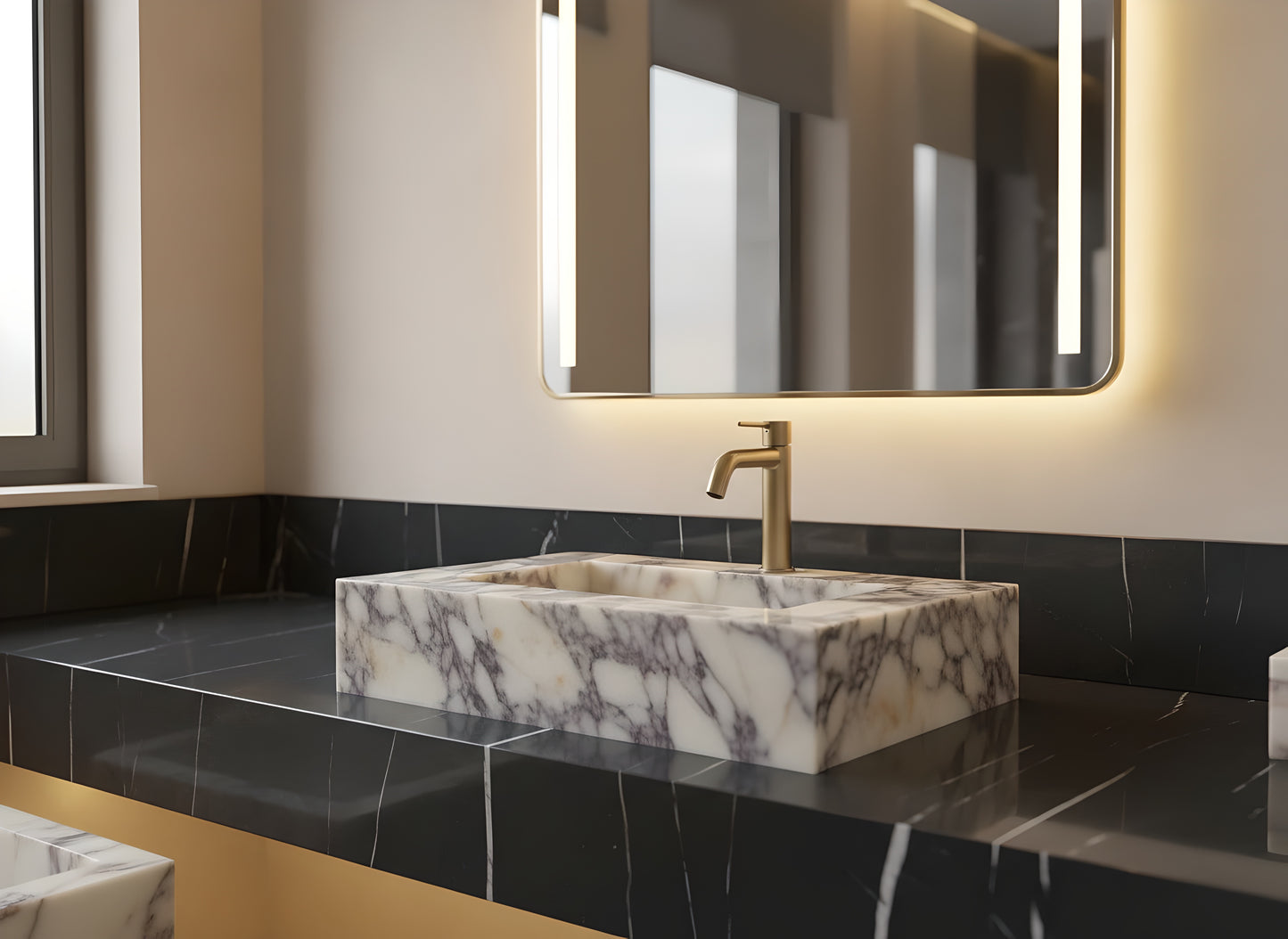 Handcrafted Calacatta Viola Marble Sink – Italian Designer Vessel Basin for Luxury Bathrooms