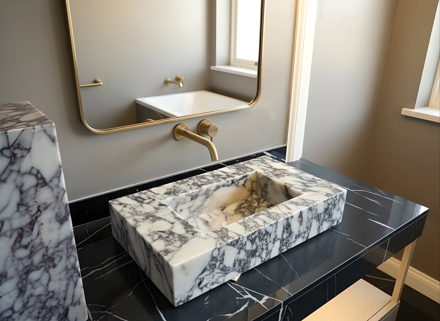 Handcrafted Calacatta Viola Marble Sink – Italian Designer Vessel Basin for Luxury Bathrooms