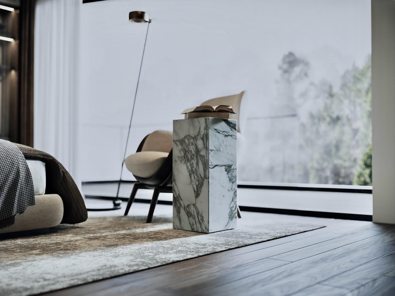 Calacatta Marble Side Table – Luxury Natural Stone Pedestal for Modern Interiors