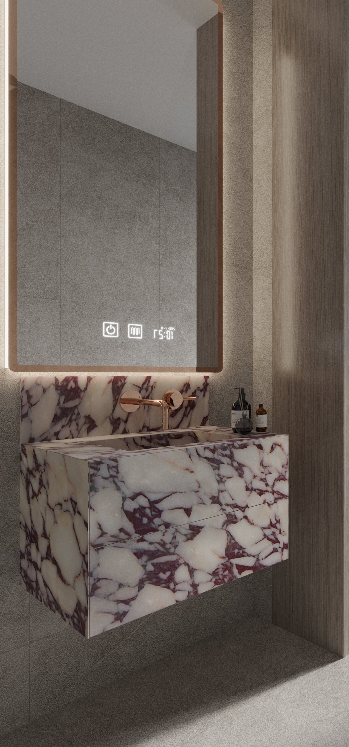 Floating wall-mounted design Calacatta Viola Sink Cabinet Vanity
