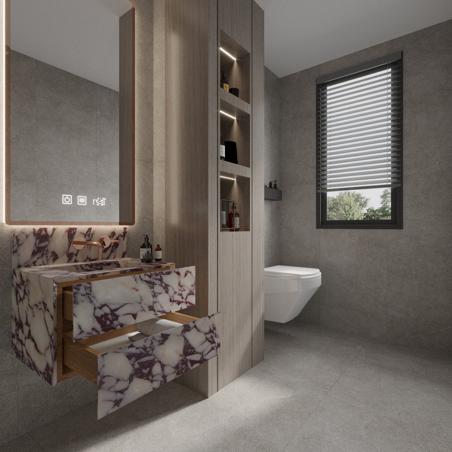 Floating wall-mounted design Calacatta Viola Sink Cabinet Vanity