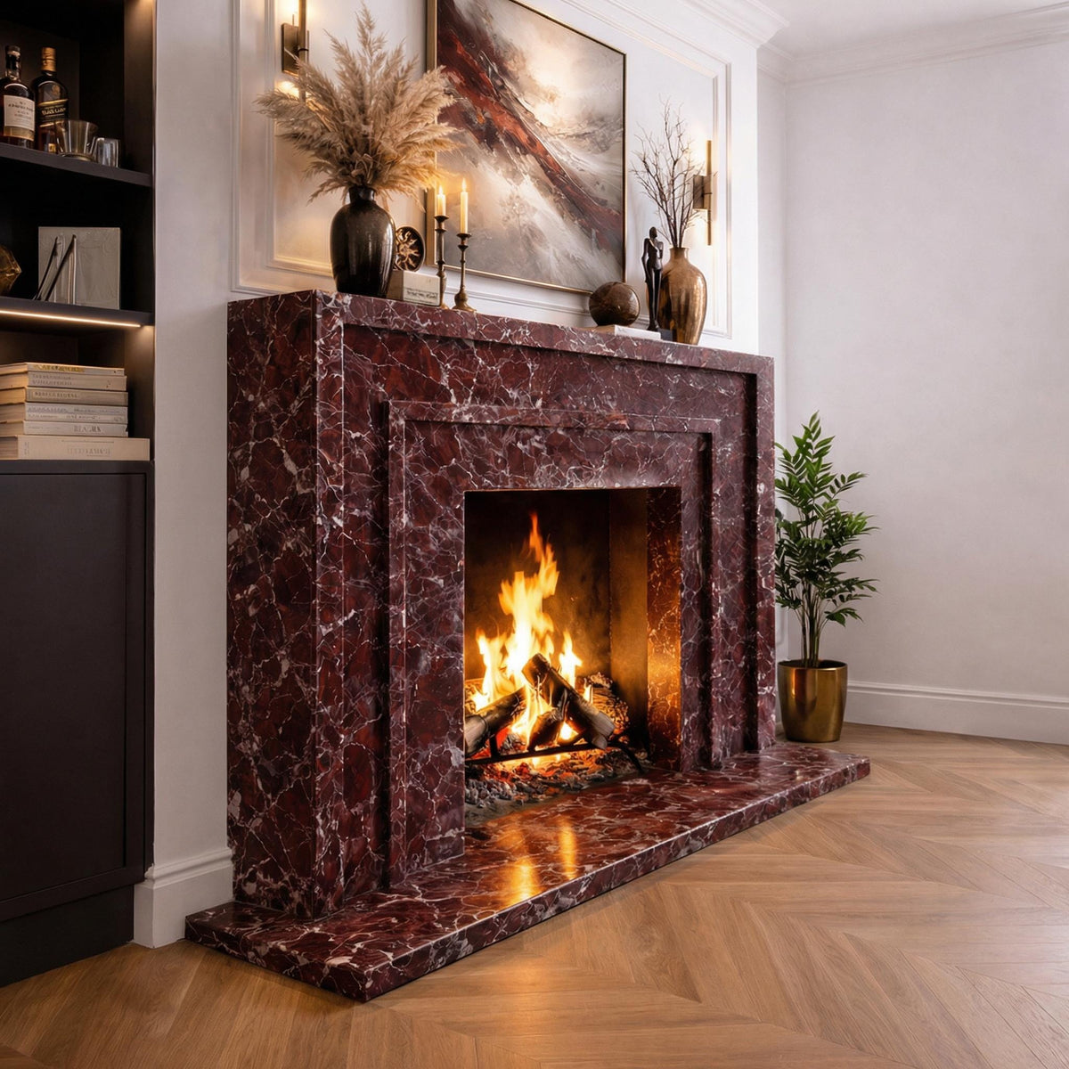 Rosso Levanto red marble fireplace surround – view 5
