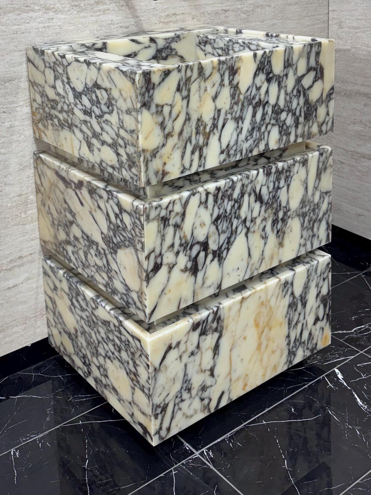 Calacatta Viola Marble Vanity Sink with Drawers, Custom Powder Room Console