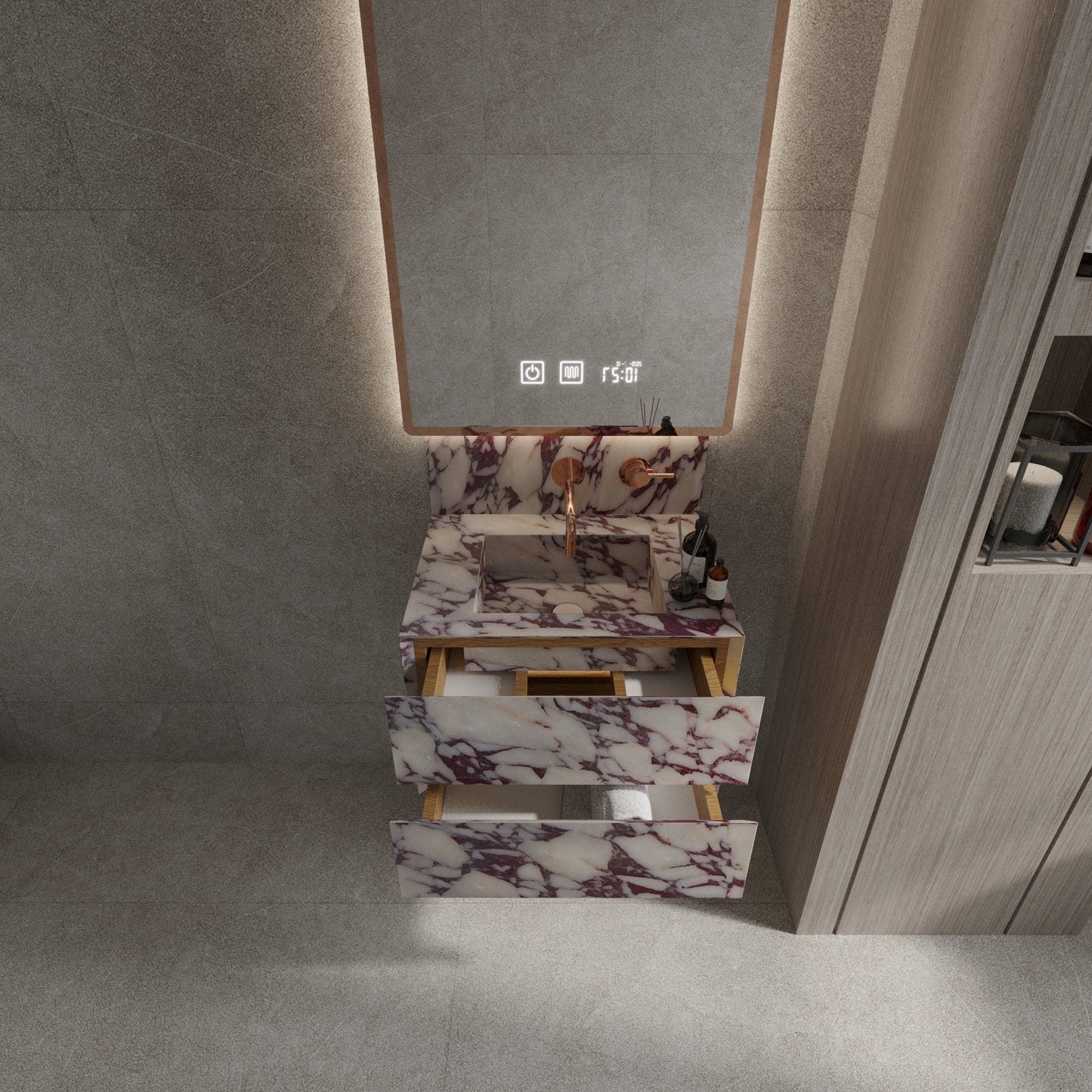 Floating wall-mounted design Calacatta Viola Sink Cabinet Vanity