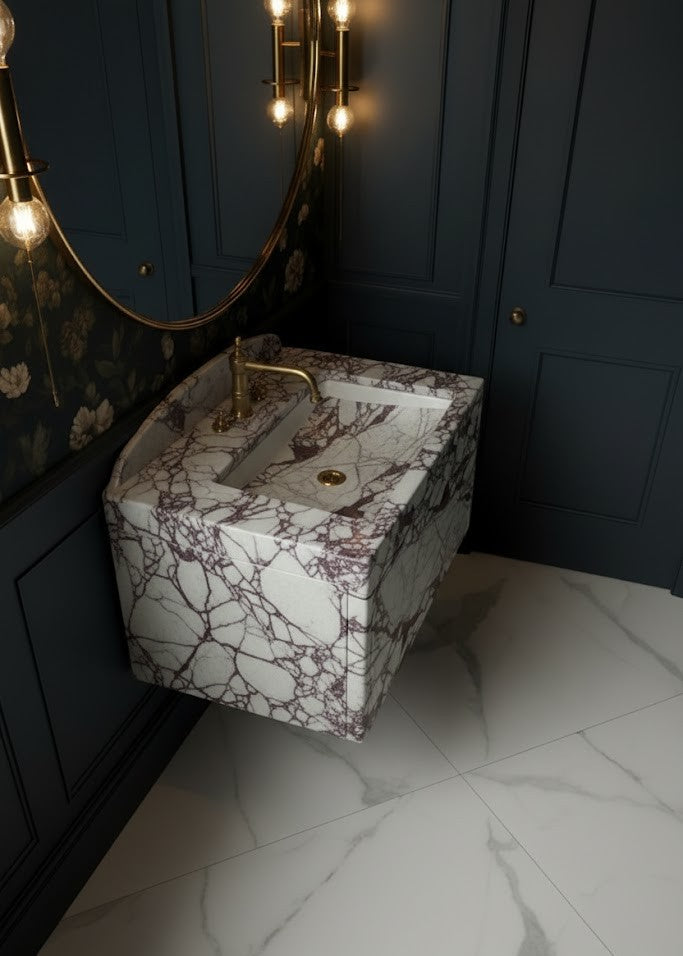 Elegant Floating Vanity Sink – Calacatta Viola Natural Marble Basin
