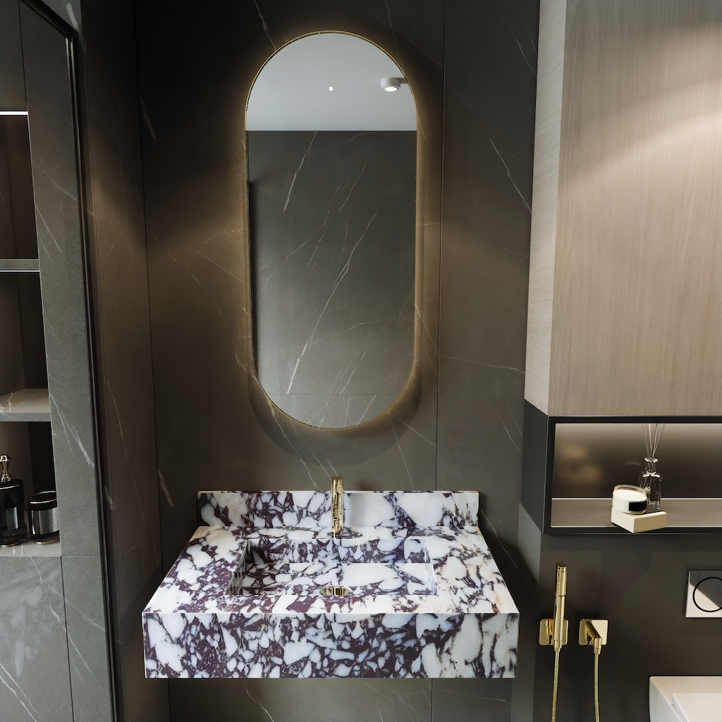 Wall Hung Marble Sink Calacatta Viola