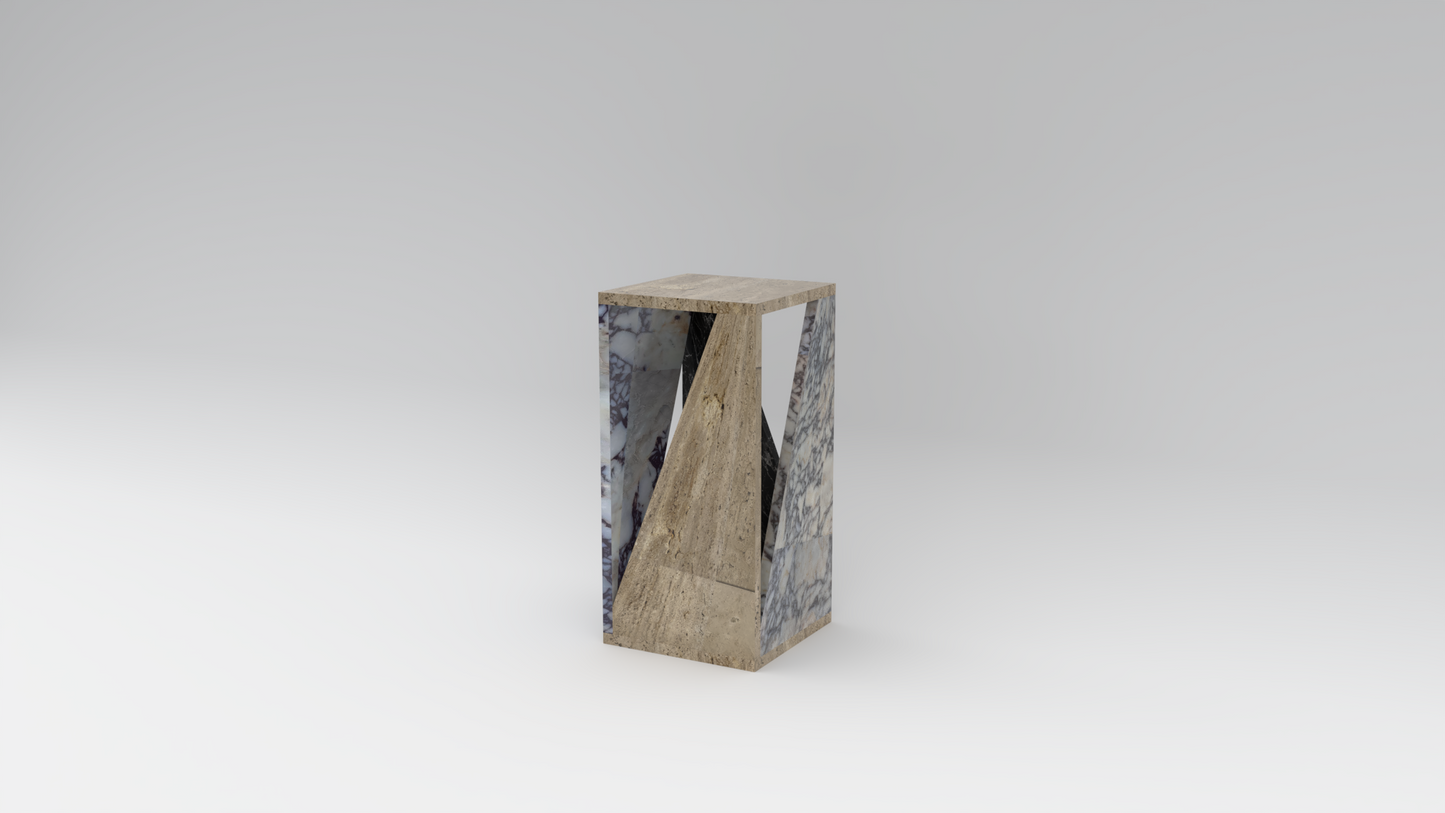 Geometric Marble Pedestal Side Table