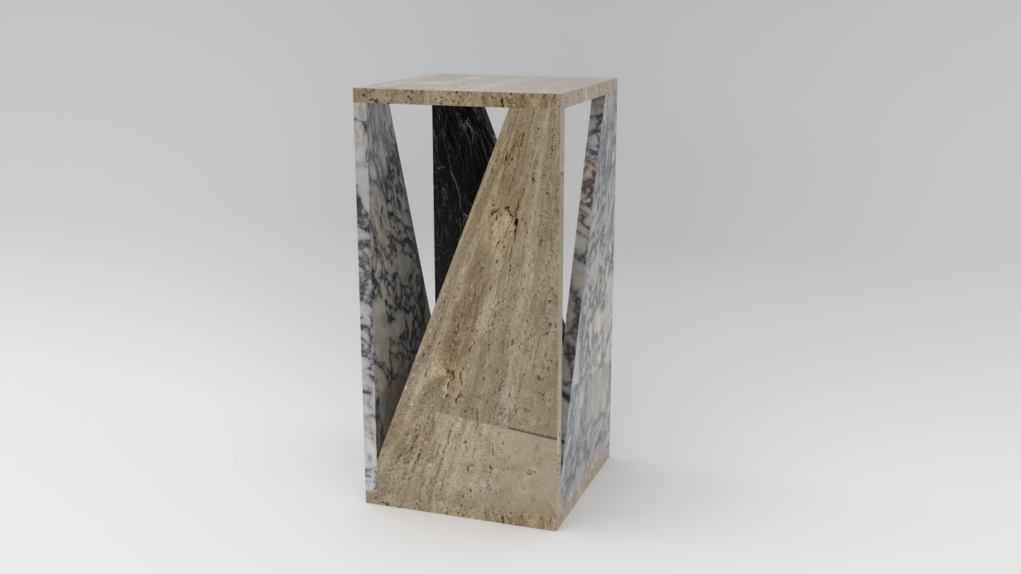 Geometric Marble Pedestal Side Table