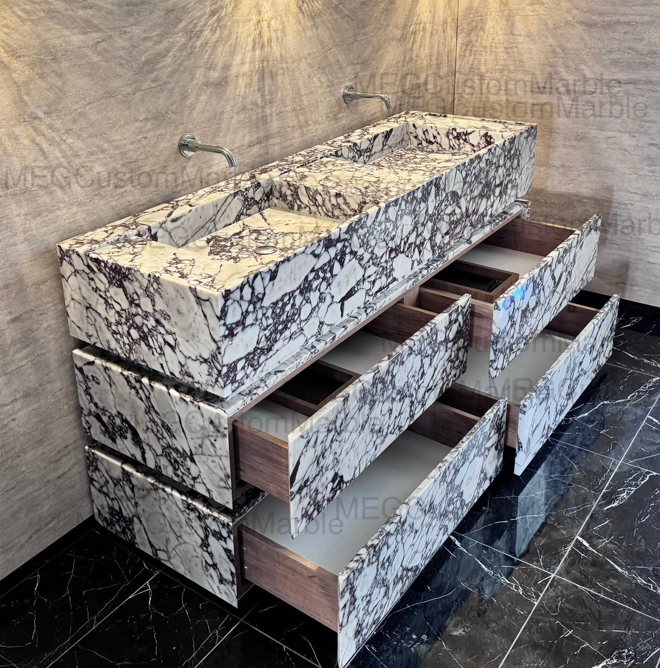 Calacatta Viola Marble Double sink , Lux Selection Bathroom marble Vanities, marble basin, Calacatta Marble Freestanding Vanity Sink with Marble Drawers,Powder Room Vanity