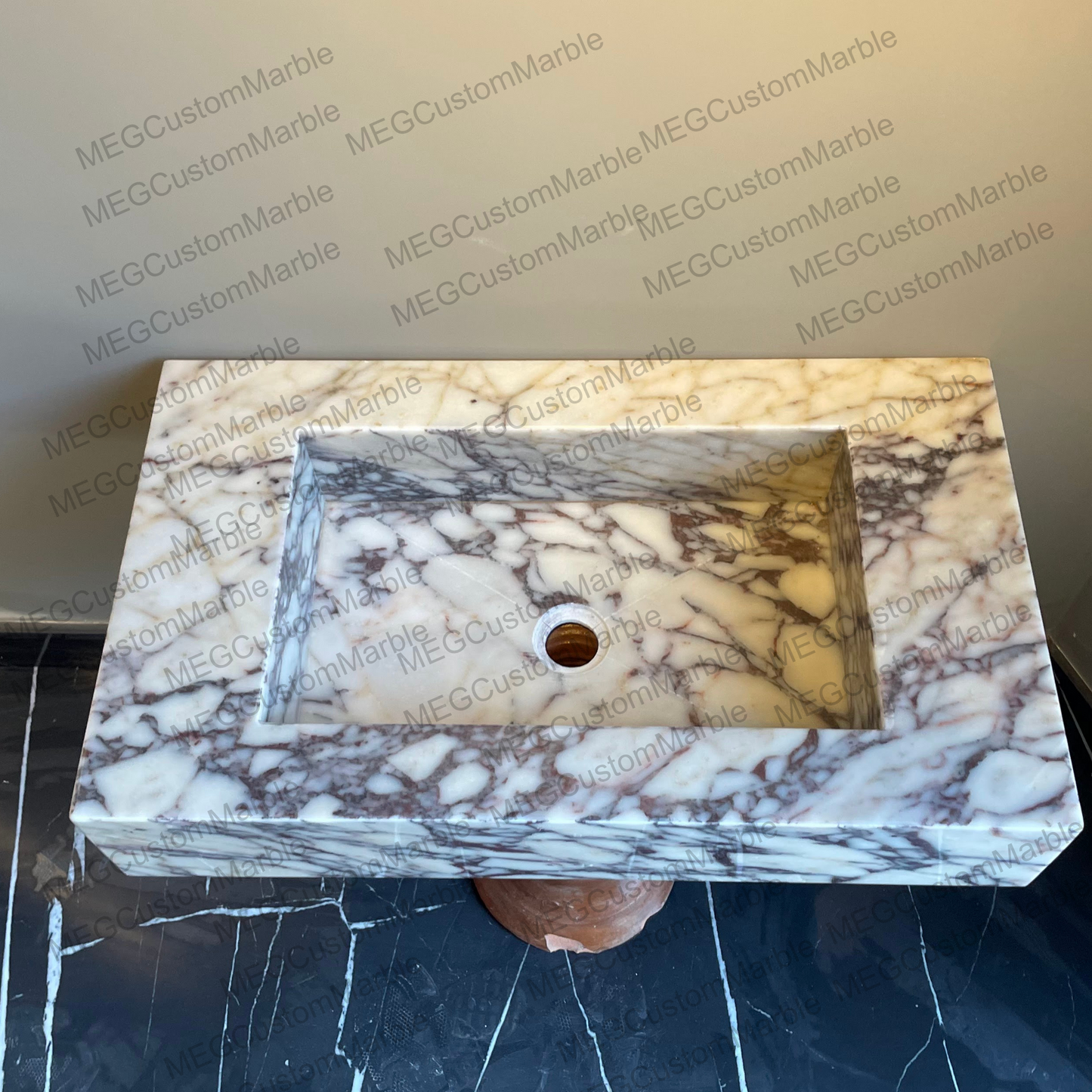 Wall Mounted Marble Sink Calacatta Viola,