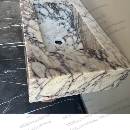 Wall Mounted Marble Sink Calacatta Viola,