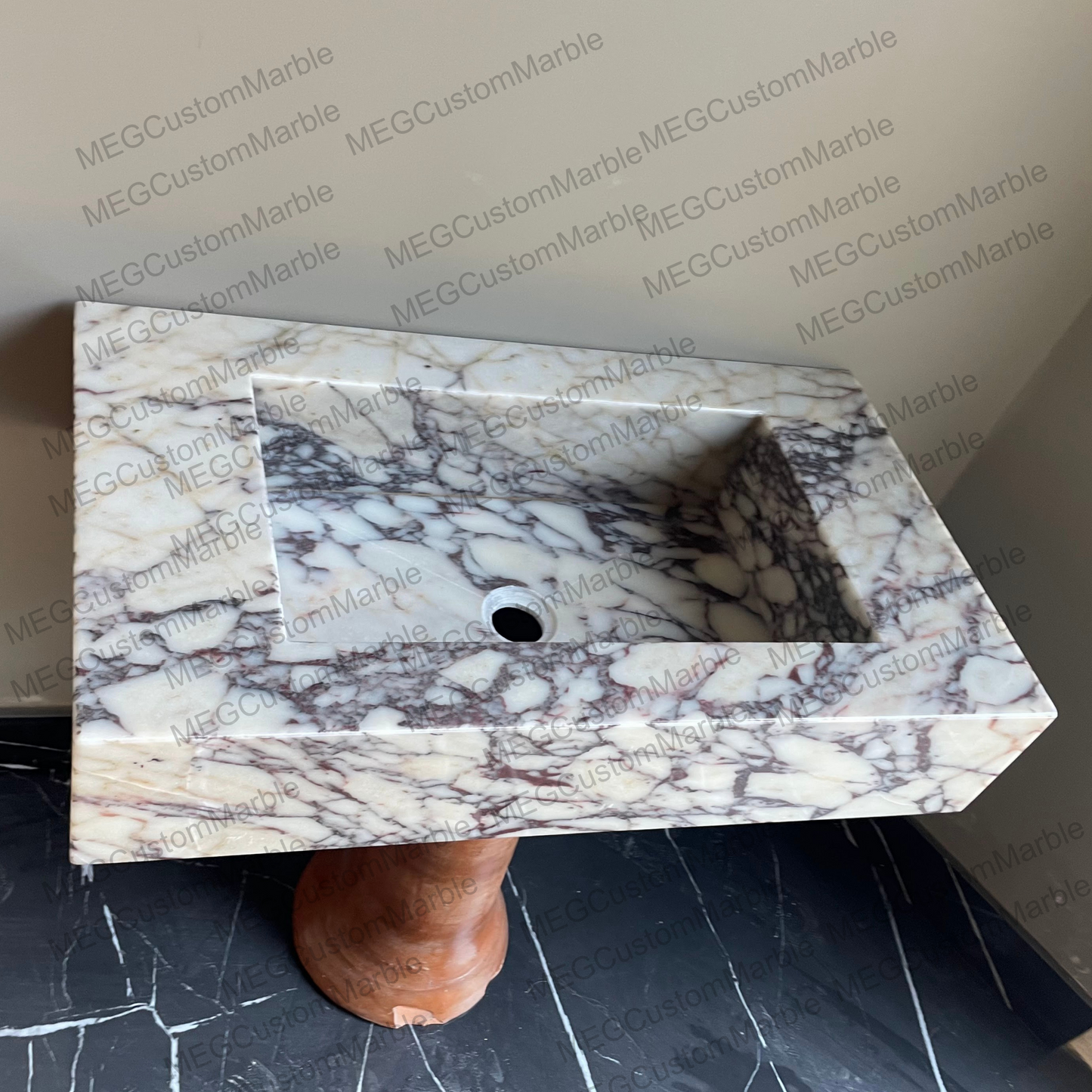 Wall Mounted Marble Sink Calacatta Viola,