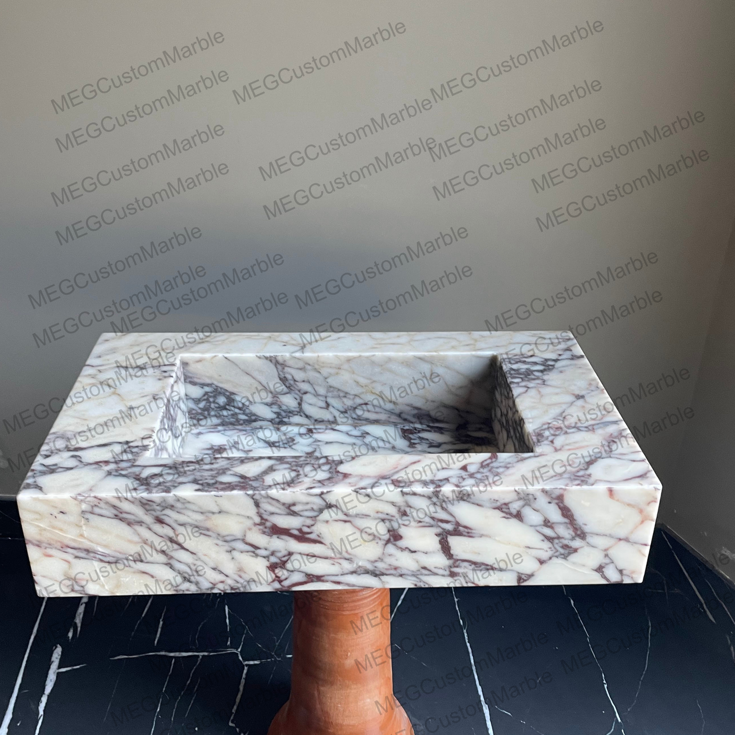 Wall Mounted Marble Sink Calacatta Viola,