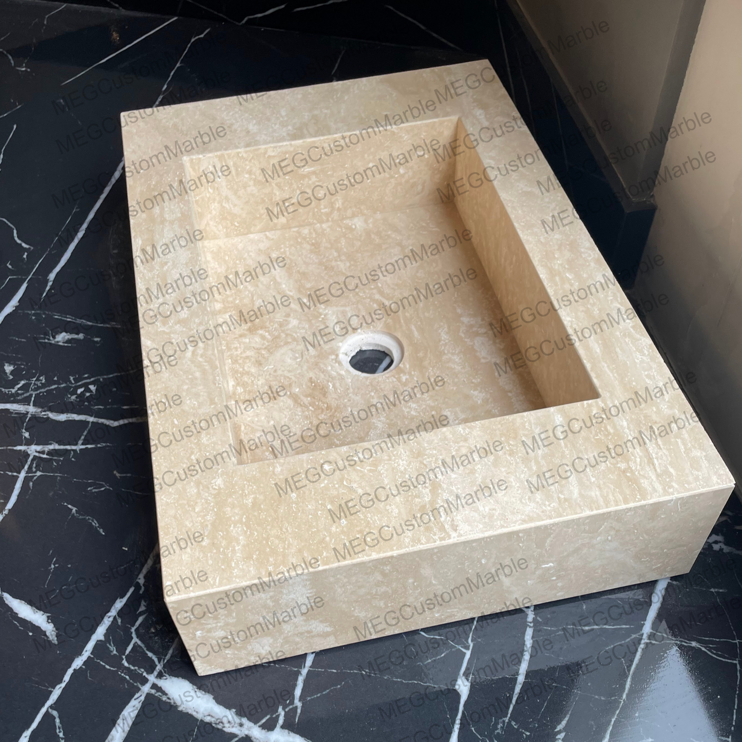 Natural Stone Travertine Wall Mounted Marble Sink,