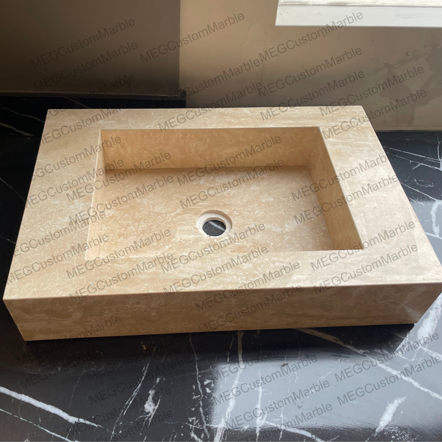 Natural Stone Travertine Wall Mounted Marble Sink,