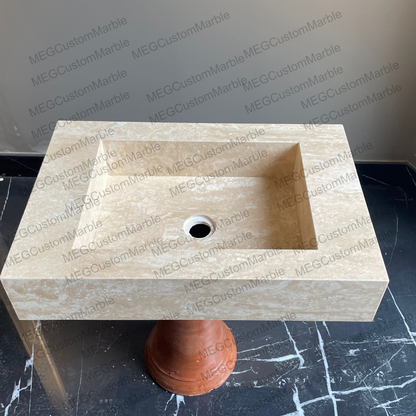 Natural Stone Travertine Wall Mounted Marble Sink,