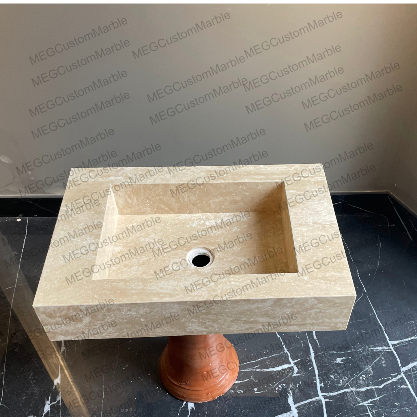 Natural Stone Travertine Wall Mounted Marble Sink,