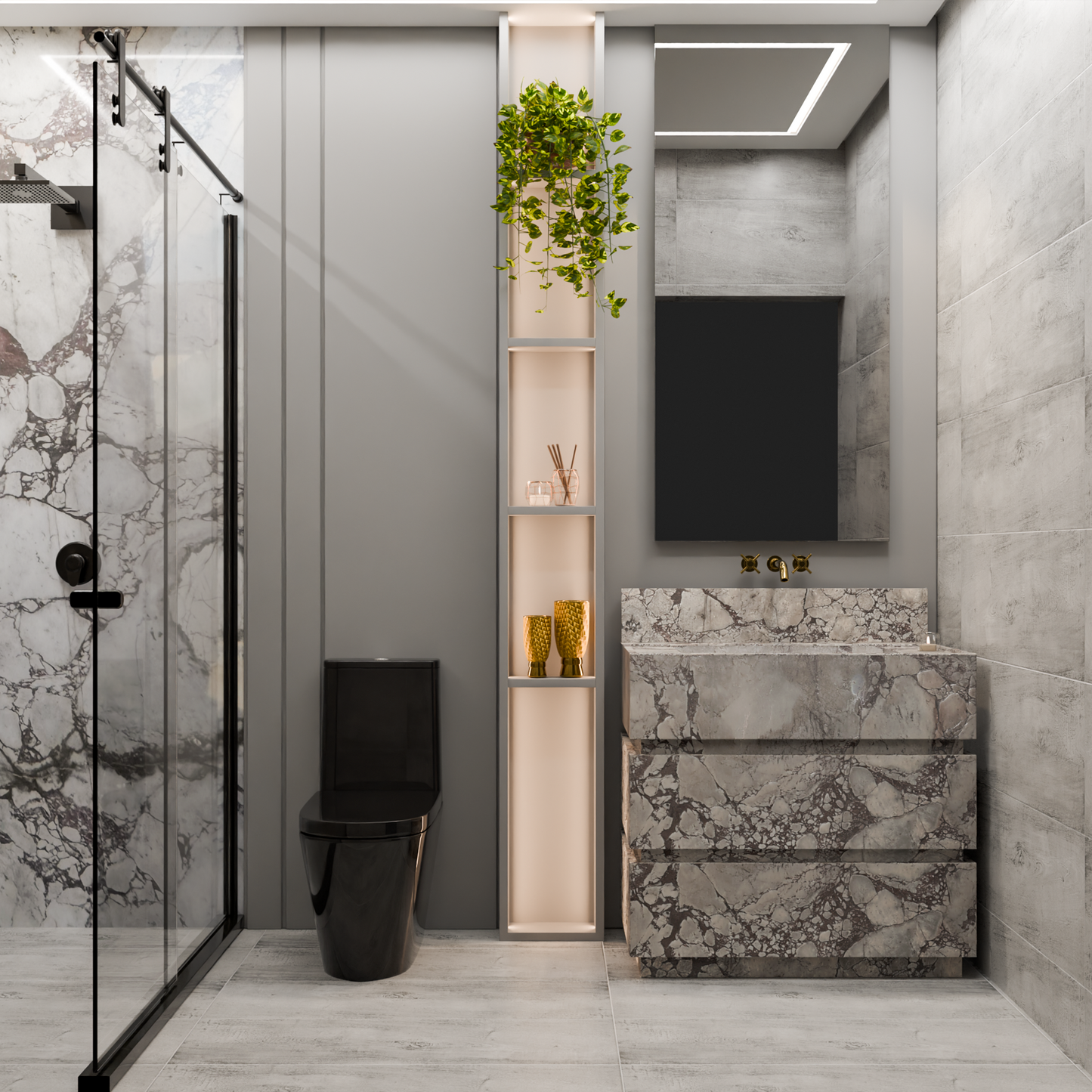 Calacatta Breccia Marble Vanity with Integrated Sink | 3-Drawer Modern Bathroom Cabinet | Natural Stone Luxury Design