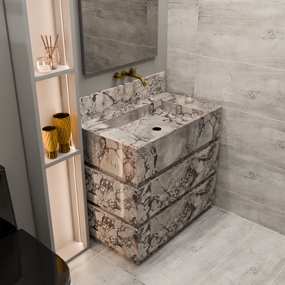 Calacatta Breccia Marble Vanity with Integrated Sink | 3-Drawer Modern Bathroom Cabinet | Natural Stone Luxury Design