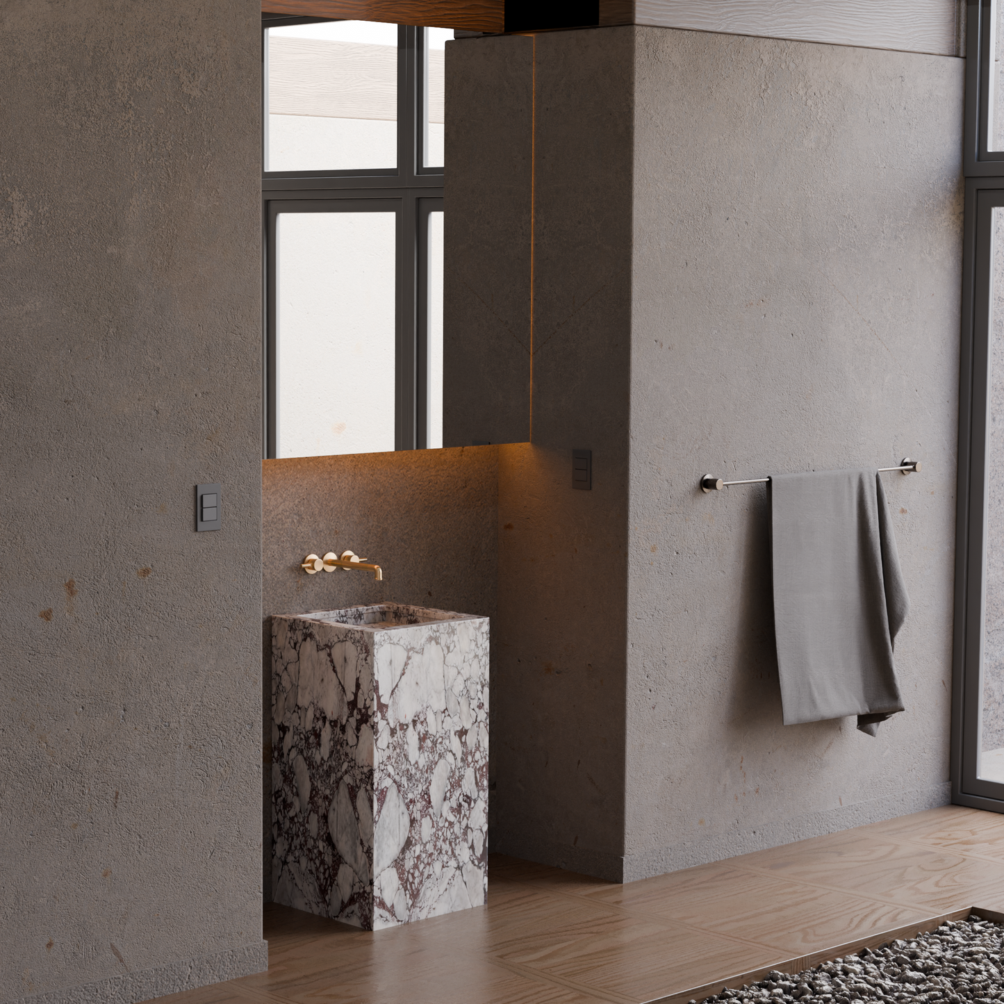 Calacatta Viola Marble Pedestal Sink – Solid Stone Freestanding Bathroom Vanity, Luxury Modern Basin